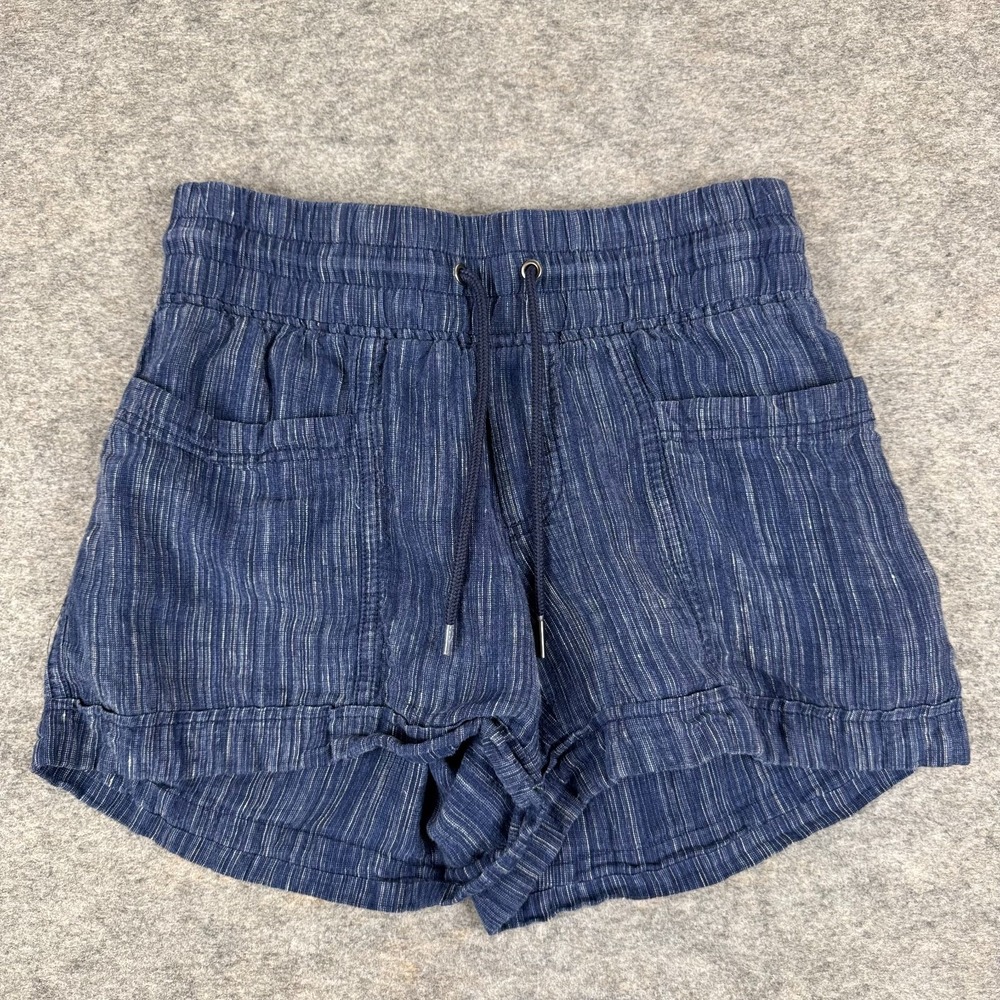 Athleta Cabo Linen Shorts 4" Textured Medieval Blue Pockets 657595 Womens 0